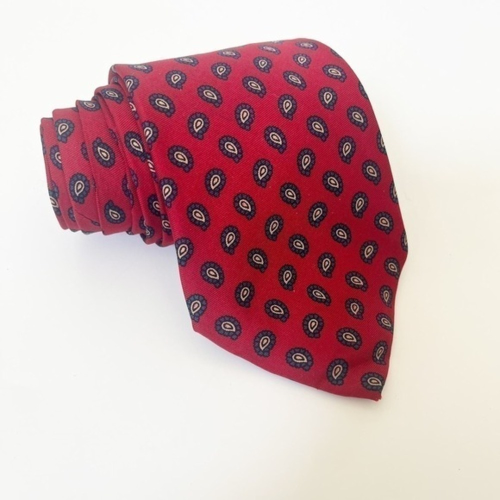 Hilditch & Key‎ Mens Red Navy White Paisley Woven Silk Tie England 58" x 3.5"